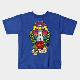 Traditional Cabot Cove Lighthouse Tattoo style Kids T-Shirt